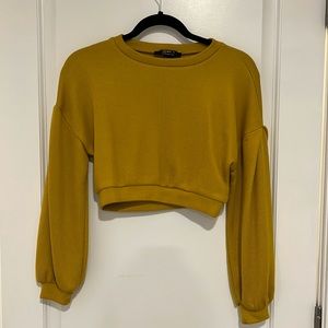 Forever21 cropped yellow/mustard shirt sweater with balloon sleeves